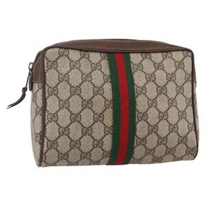 GUCCI GG Supreme Web Sherry Line Clutch Bag PVC Beige 156 01 012 Auth 149955